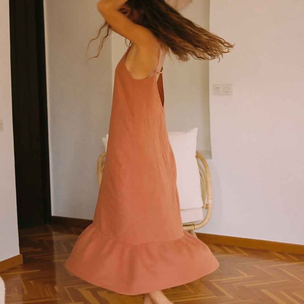 Arkitaip - Gerda Ruffled Slip Dress - Tangerine - M - 100% Linen - Picture 4 of 15